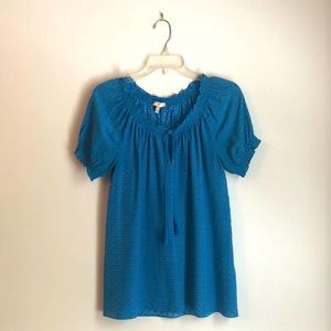Joie Blue Short Sleeve Silk Blouse